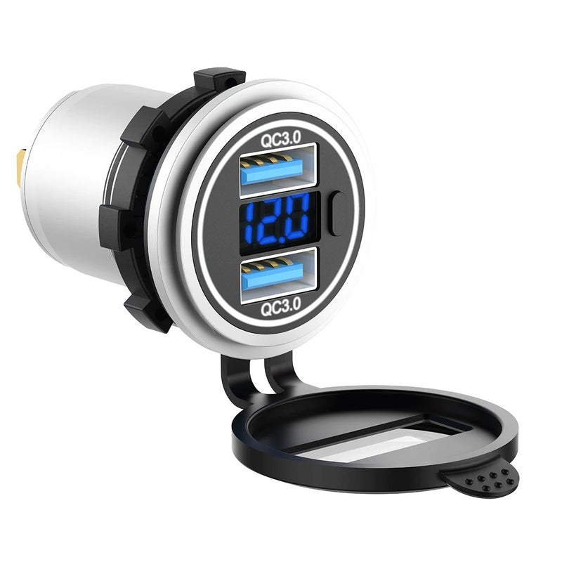 Bluejw 36W QC3.0 Dual USB Car Charger, 12V/24V Motorcycle Touch Switch Fast Charger Socket, Automobile Chargers - Image 1